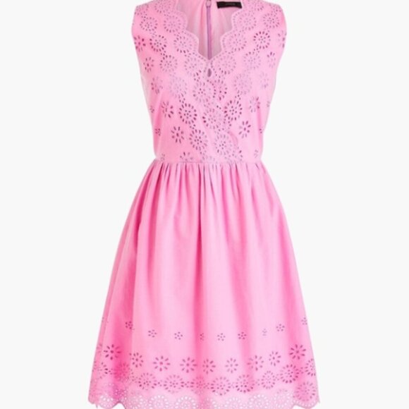 J Crew Pink Border Eyelet Dress Size 8 - Picture 2 of 12